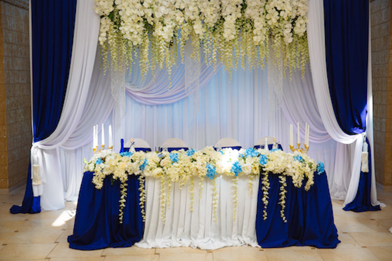 white and blue elegant draping backdrop