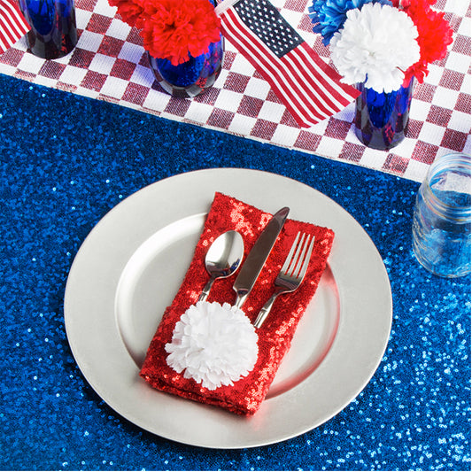 Bright Tablecloths with Shiny Accents for the 4th of July!