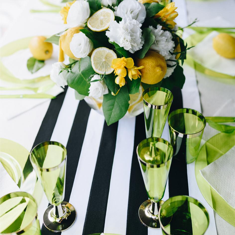 Black & White Striped Wedding Reception Linens - CV Linens