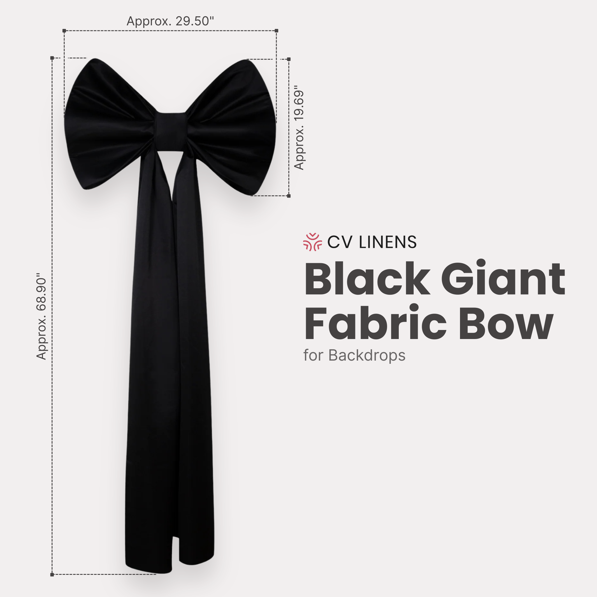 Black Giant Fabric Bow for Backdrop Size: L 30 X 68 in | Lamour | Wedding | Event