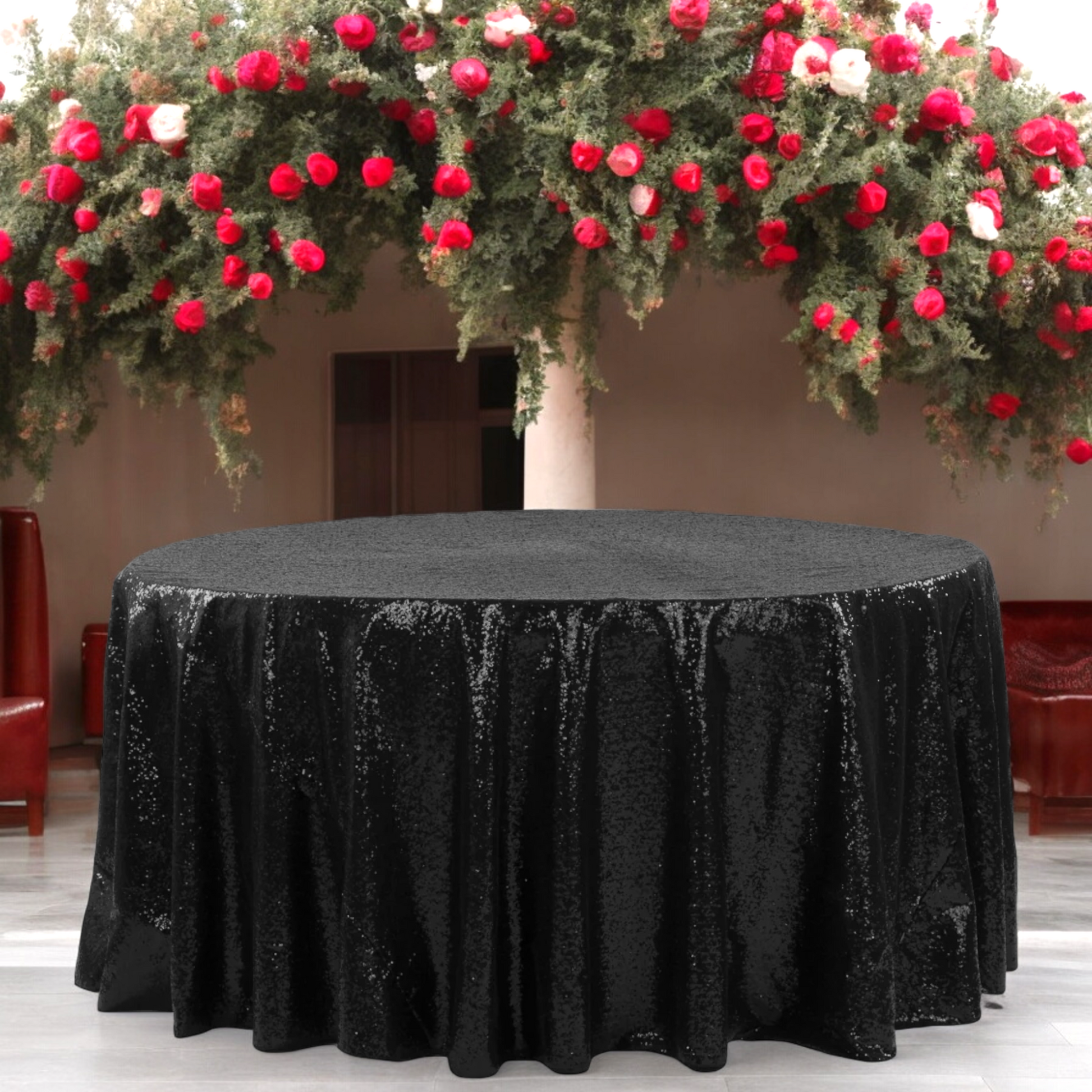 Glitz Sequins 108" Round Tablecloth - Black