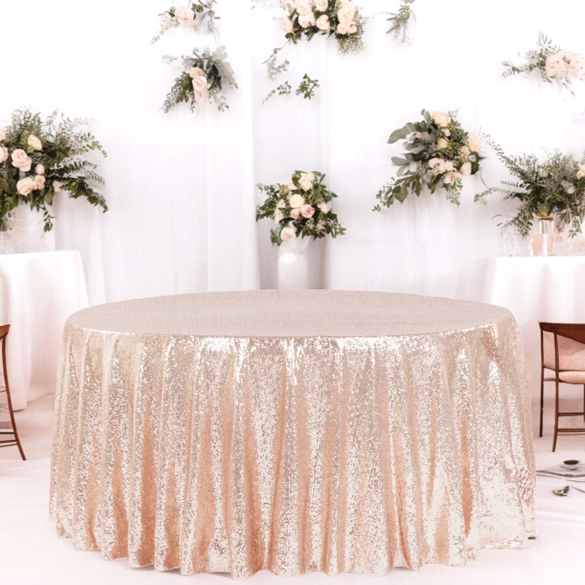 Glitz Sequins 132" Round Tablecloth - Blush/Rose Gold