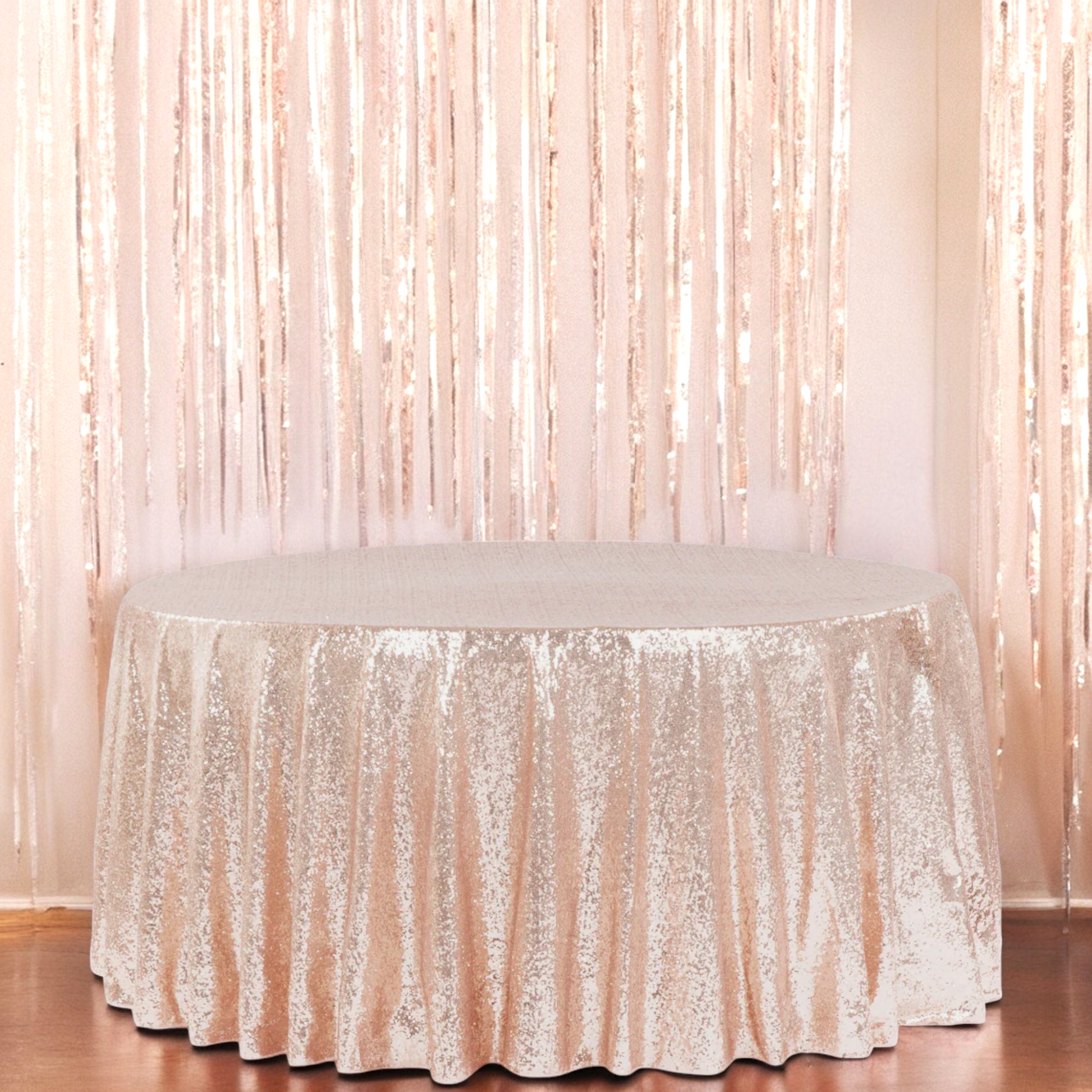 Glitz Sequins 120" Round Tablecloth - Blush/Rose Gold