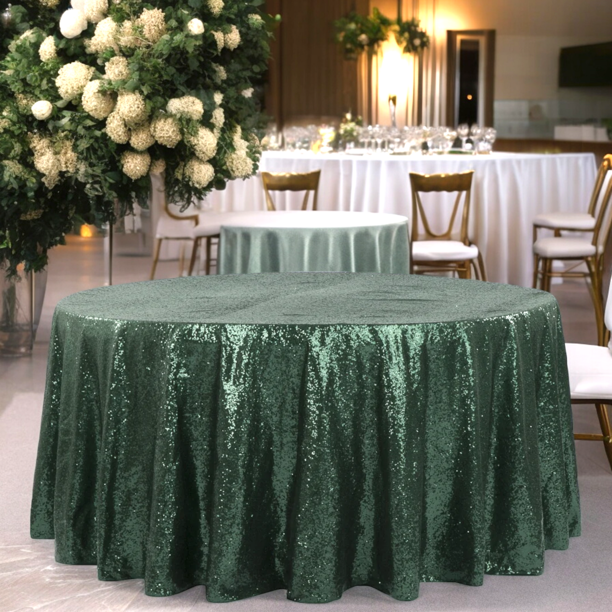 Glitz Sequins 108" Round Tablecloth - Emerald Green
