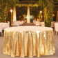 Glitz Sequins 132" Round Tablecloth - Gold