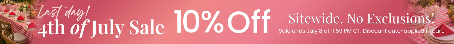 4th of July sale banner with pink gradient, prominent 10% Off text and sitewide no exclusions