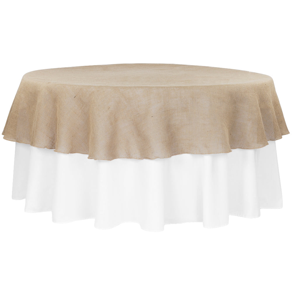 Burlap Round 90" Table Overlay Topper - Natural Tan - CV Linens