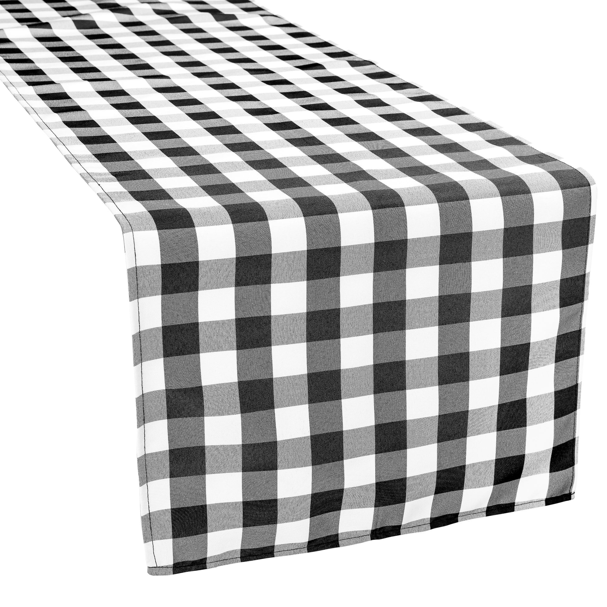Gingham Checkered Polyester Table Runner - Black & White - CV Linens