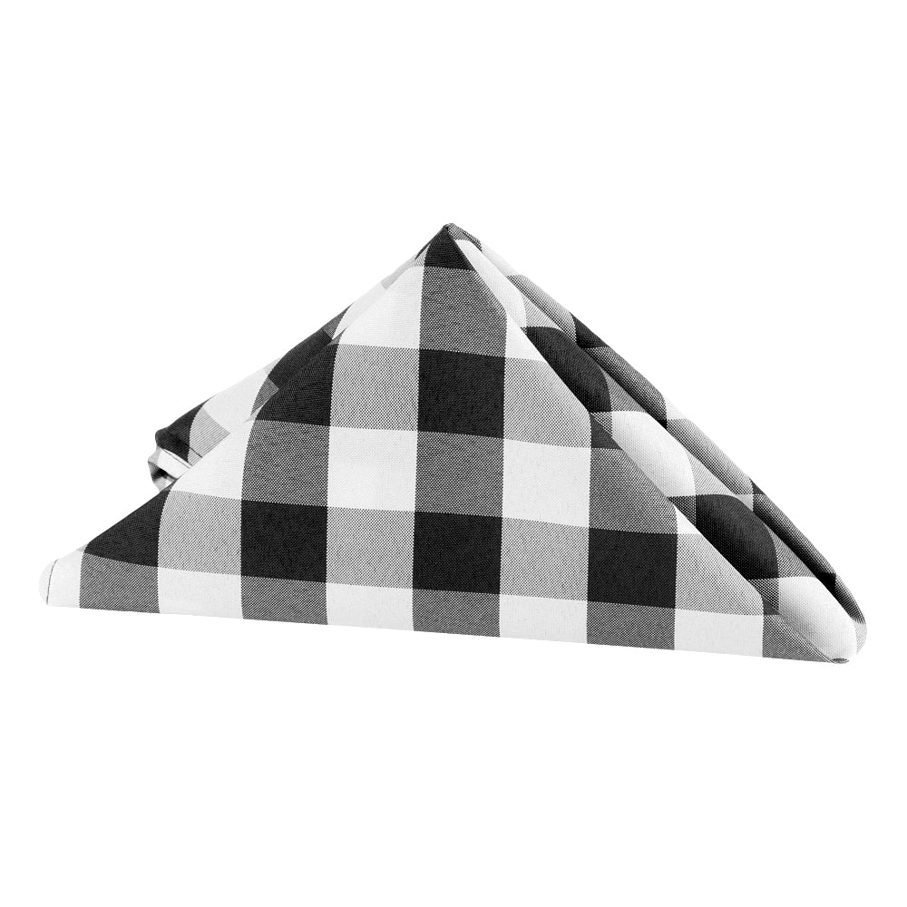 Gingham Checkered Polyester Napkin 20"x20" -  Black & White - CV Linens