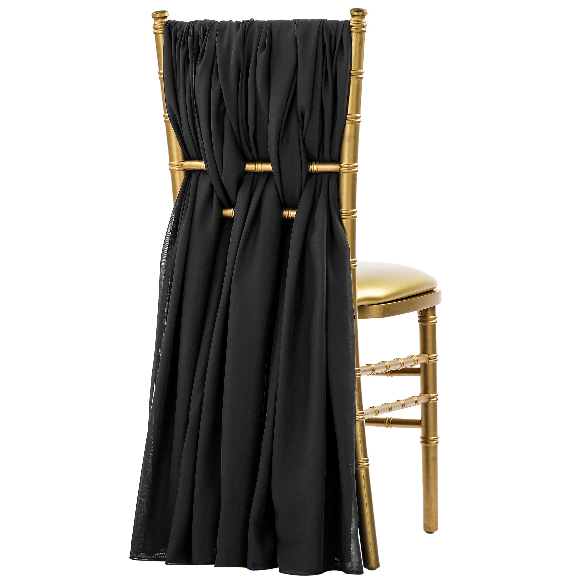 Black 5pcs Pack of Chiffon Chair Sashes/Ties Size: 19 X 72 in | Wedding | Event