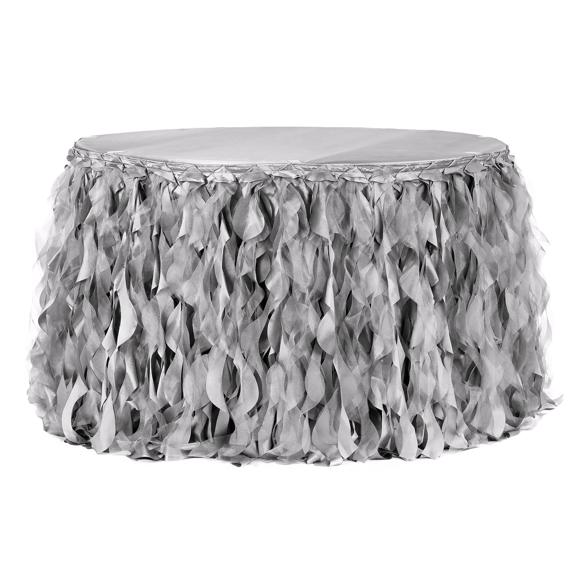 Curly Willow 17ft Table Skirt - Silver - CV Linens