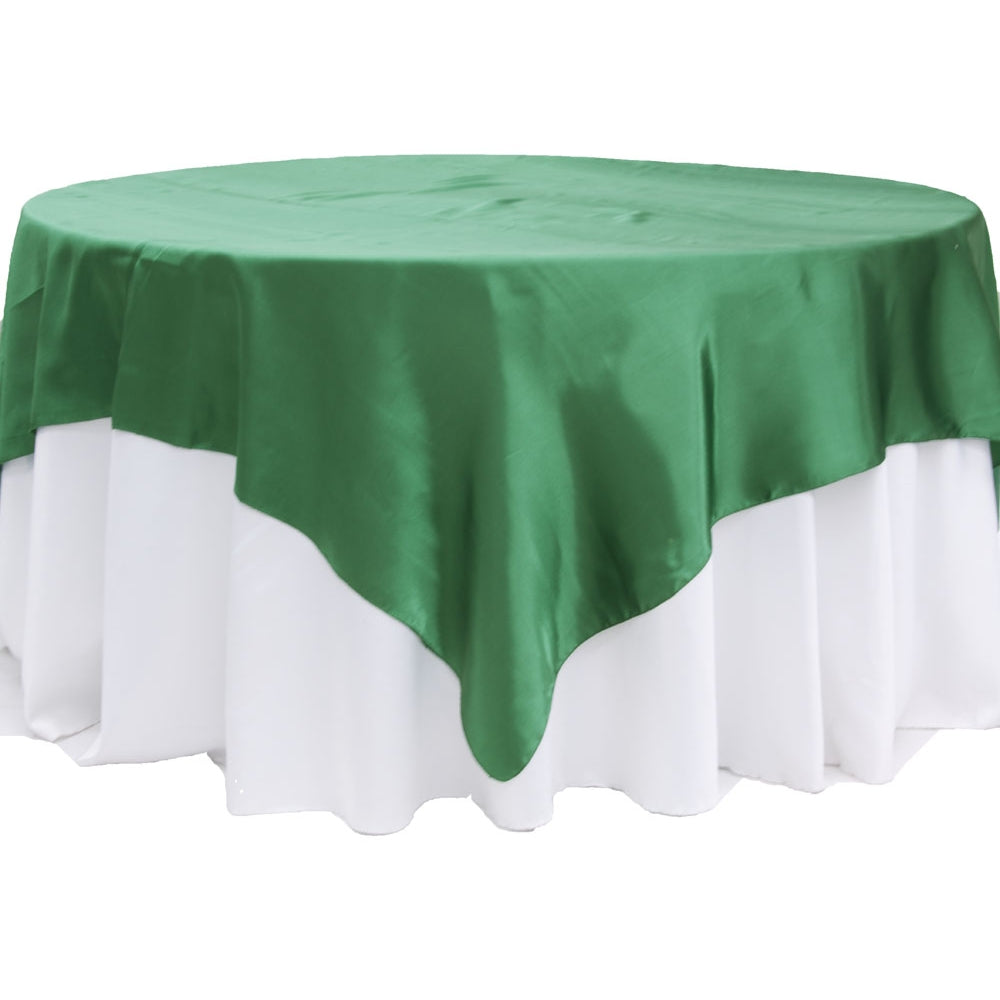 Square 90"x90" Satin Table Overlay - Emerald Green - CV Linens