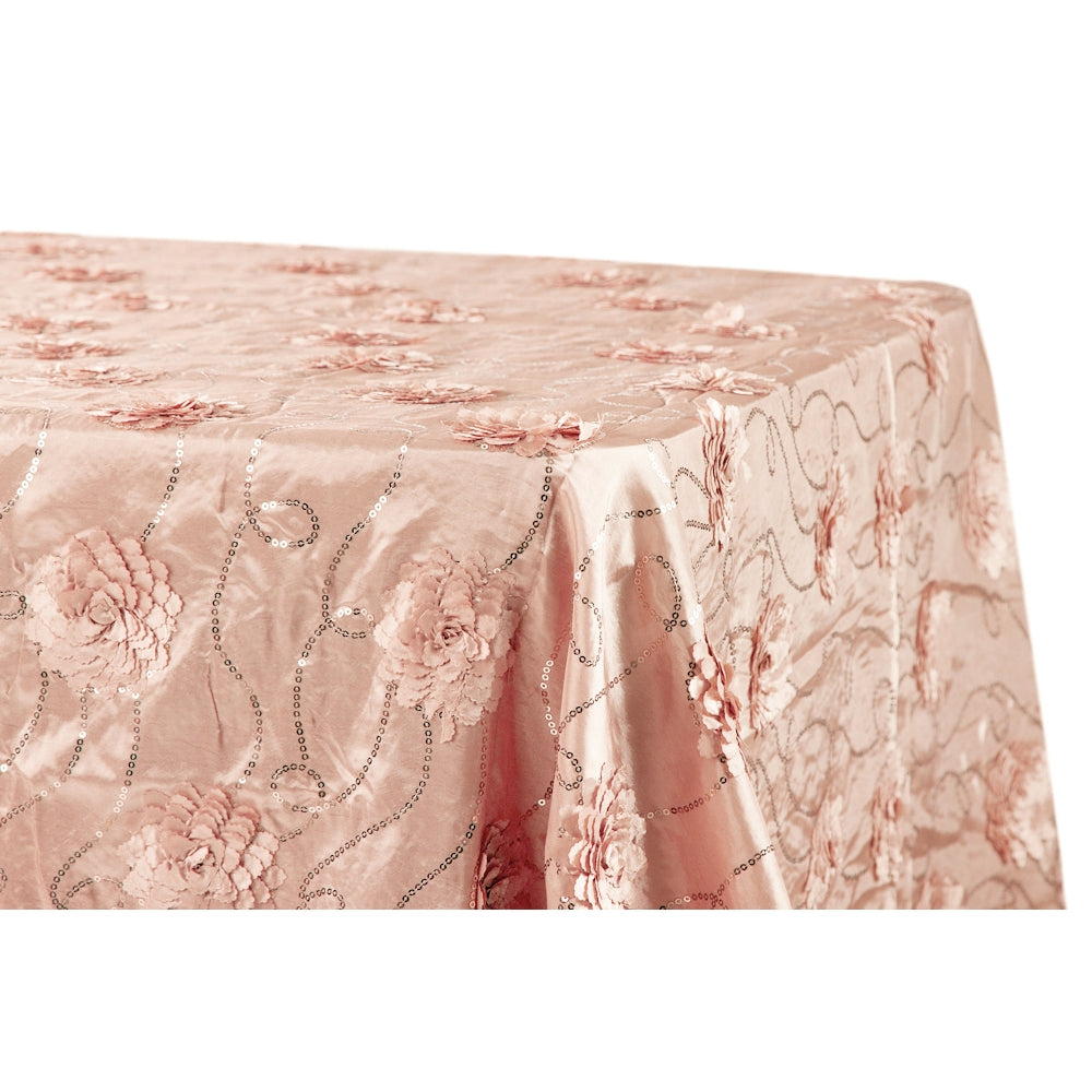 Flower on Sequin Taffeta Rectangular Tablecloth 90"x132" - Blush/Rose Gold - CV Linens