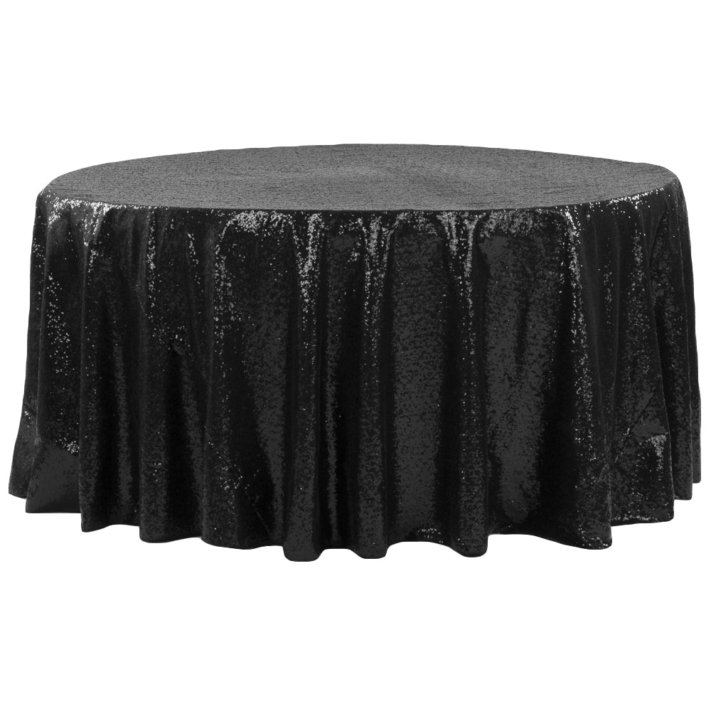 Glitz Sequins 108" Round Tablecloth - Black - CV Linens