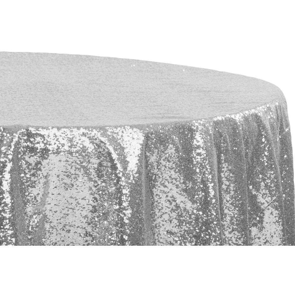 Glitz Sequins 132" Round Tablecloth - Silver - CV Linens