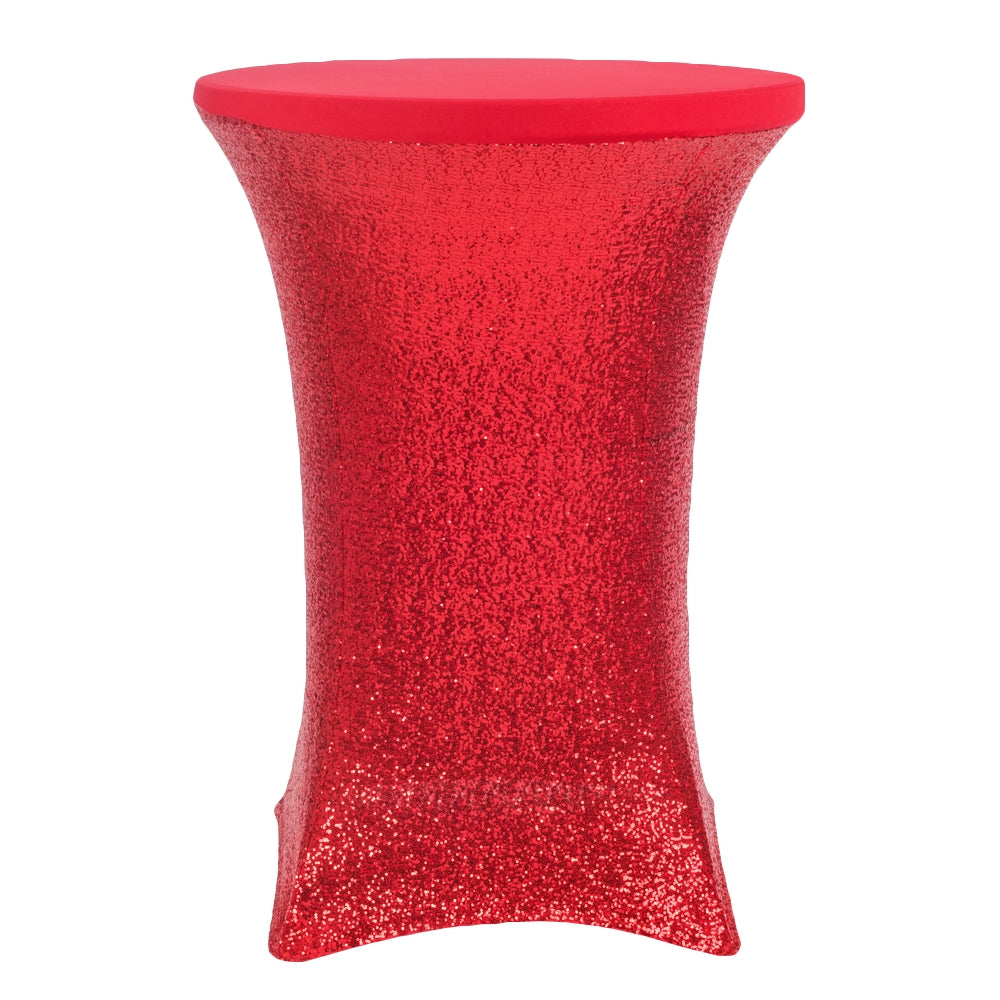 Glitz Sequin Spandex Cocktail Table Cover 30"-32" Round - Red - CV Linens