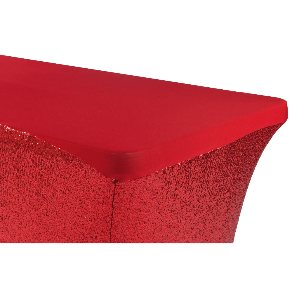 Glitz Sequin Spandex Table Cover 6 FT Rectangular - Apple Red - CV Linens