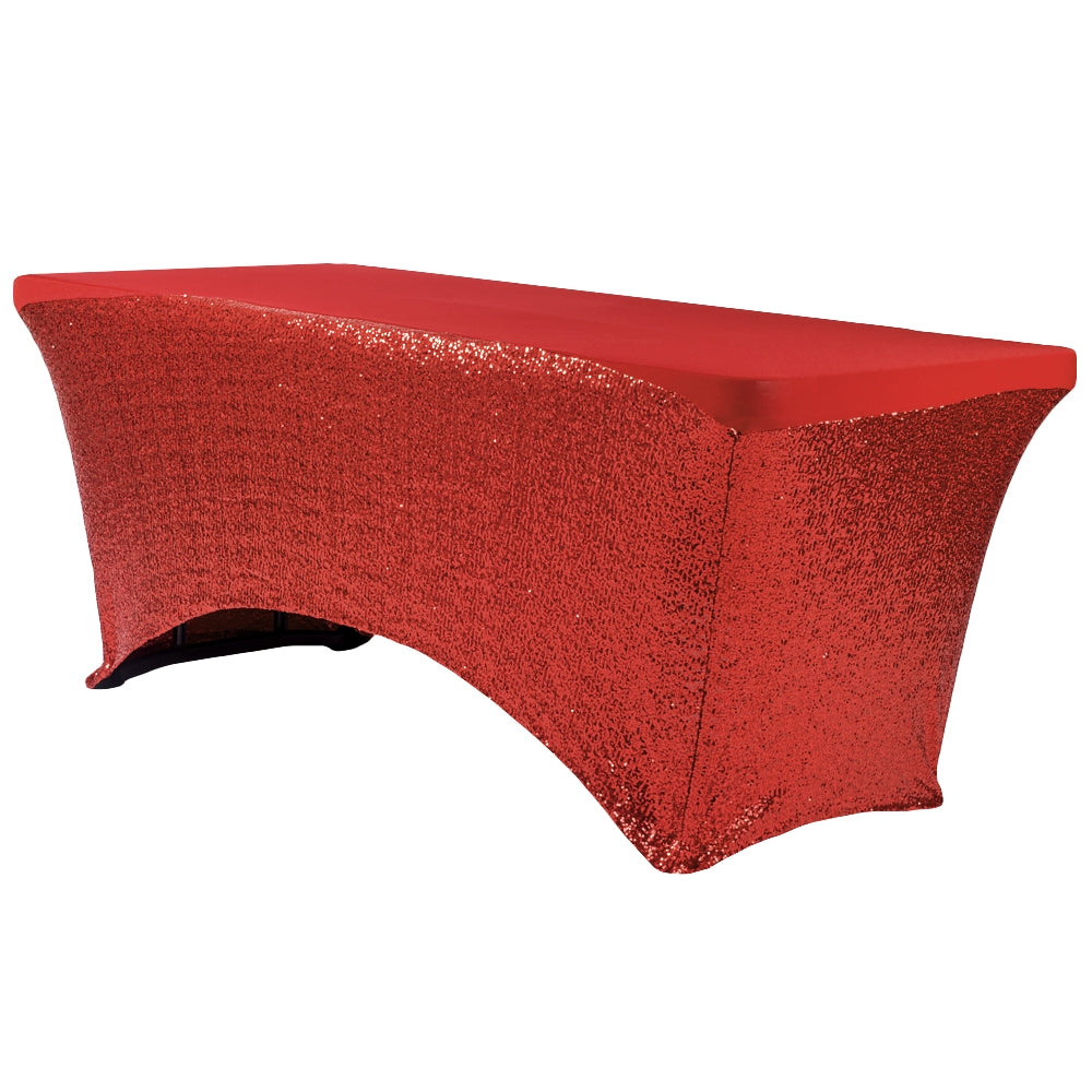 Glitz Sequin Spandex Table Cover 6 FT Rectangular - Apple Red - CV Linens