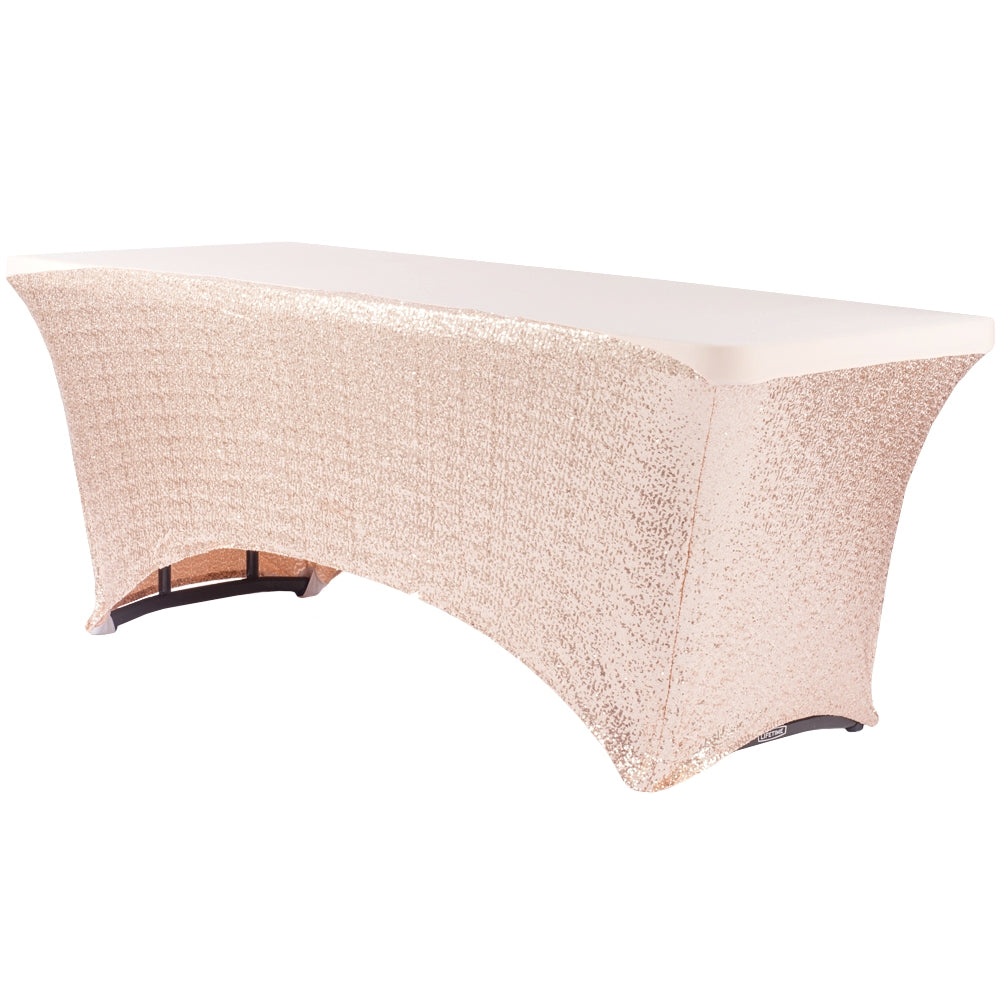 Glitz Sequin Spandex Table Cover 6 FT Rectangular - Blush/Rose Gold - CV Linens