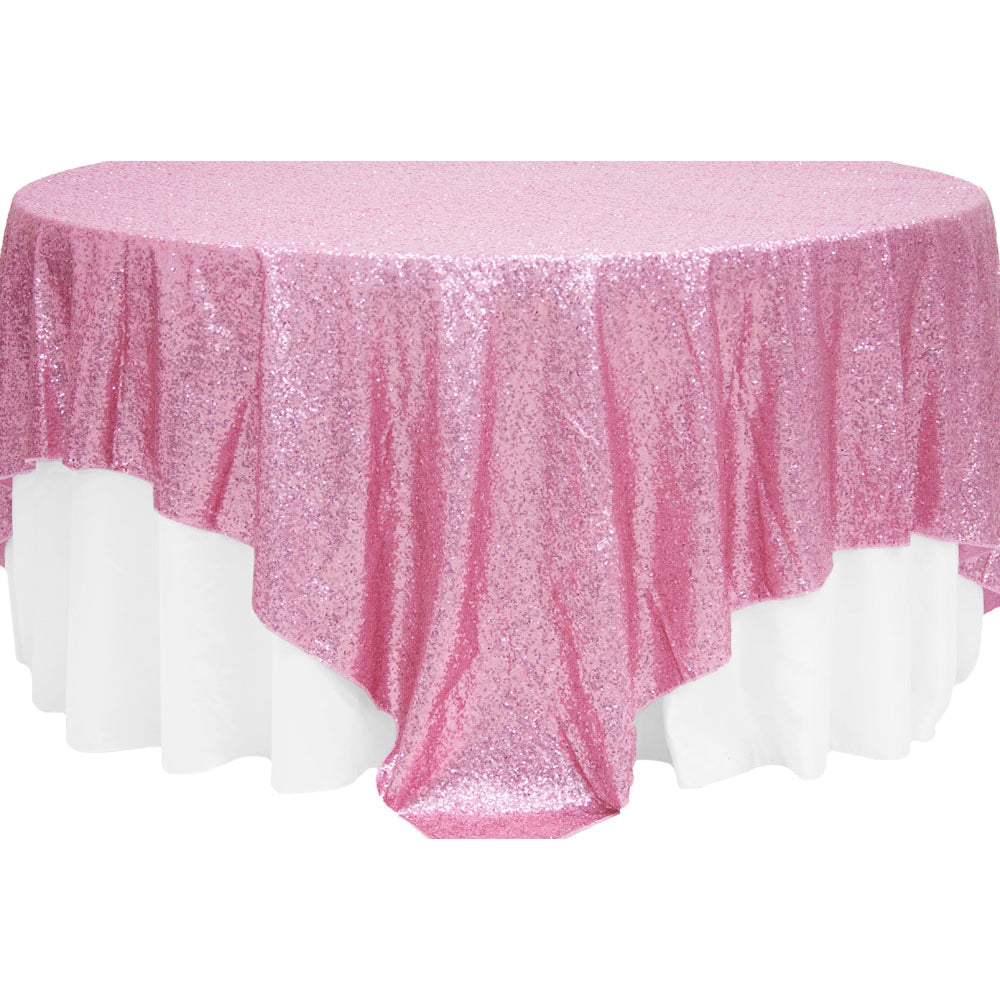 Glitz Sequin Table Overlay Topper 90"x90" Square - Pink - CV Linens