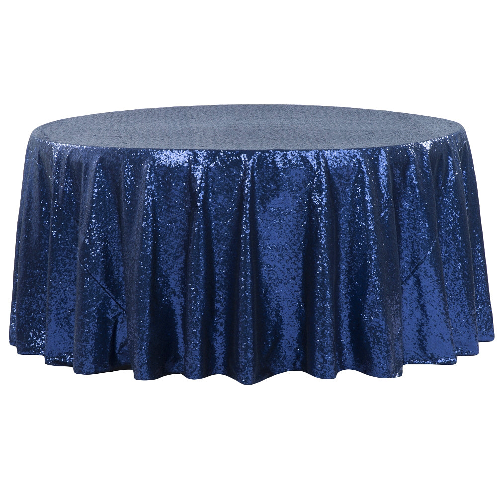 Glitz Sequins 120" Round Tablecloth - Navy Blue - CV Linens