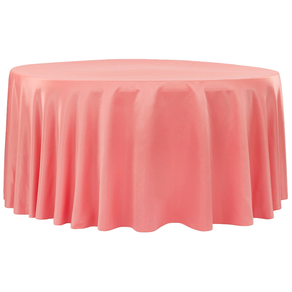 Lamour Satin 132" Round Tablecloth - Coral - CV Linens