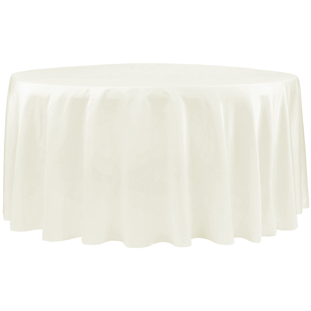 Lamour Satin 132" Round Tablecloth - Ivory - CV Linens