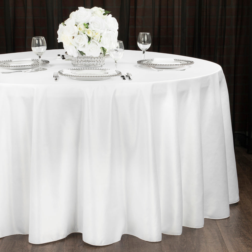 Lamour Satin 120" Round Tablecloth - White - CV Linens