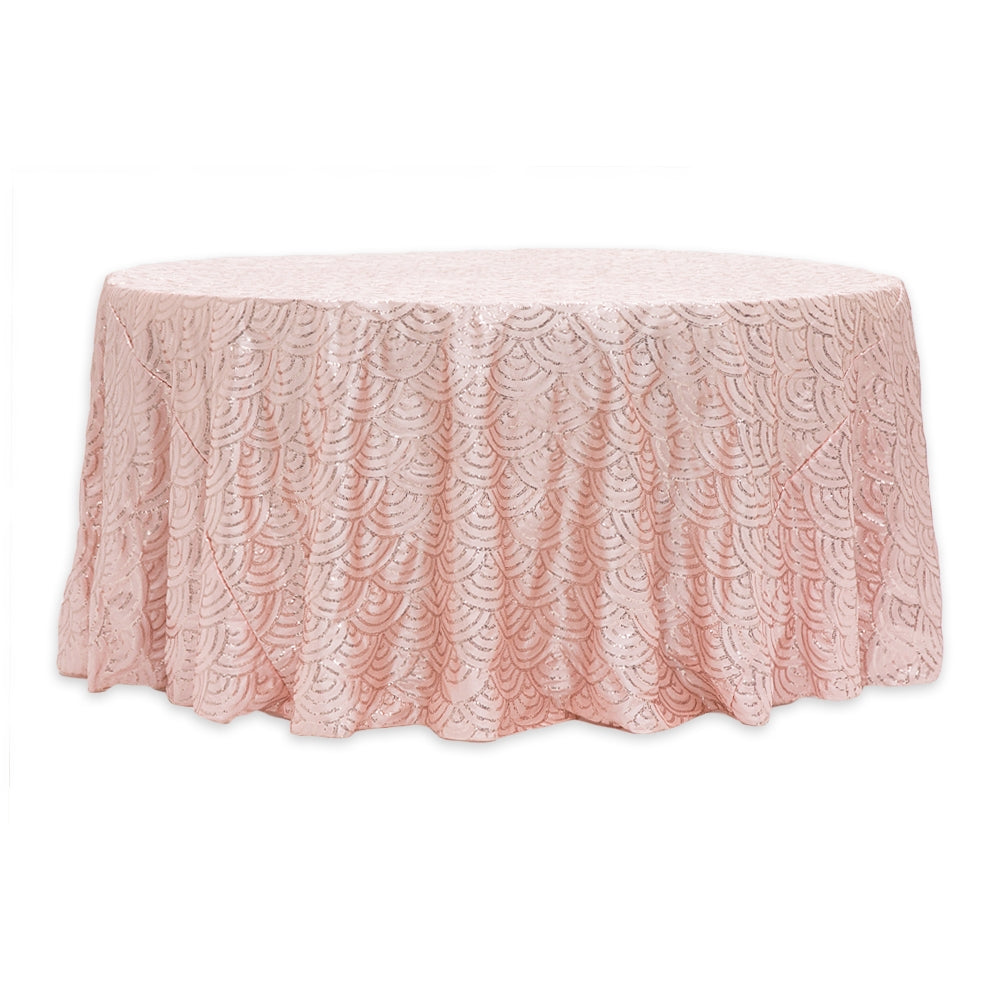 Mermaid Scale Sequin 120" Round Tablecloth - Blush/Rose Gold - CV Linens