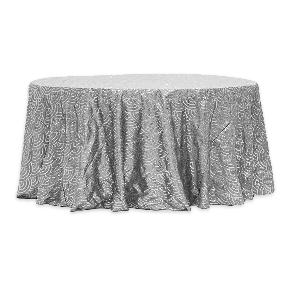 Mermaid Scale Sequin 132" Round Tablecloth - Silver - CV Linens