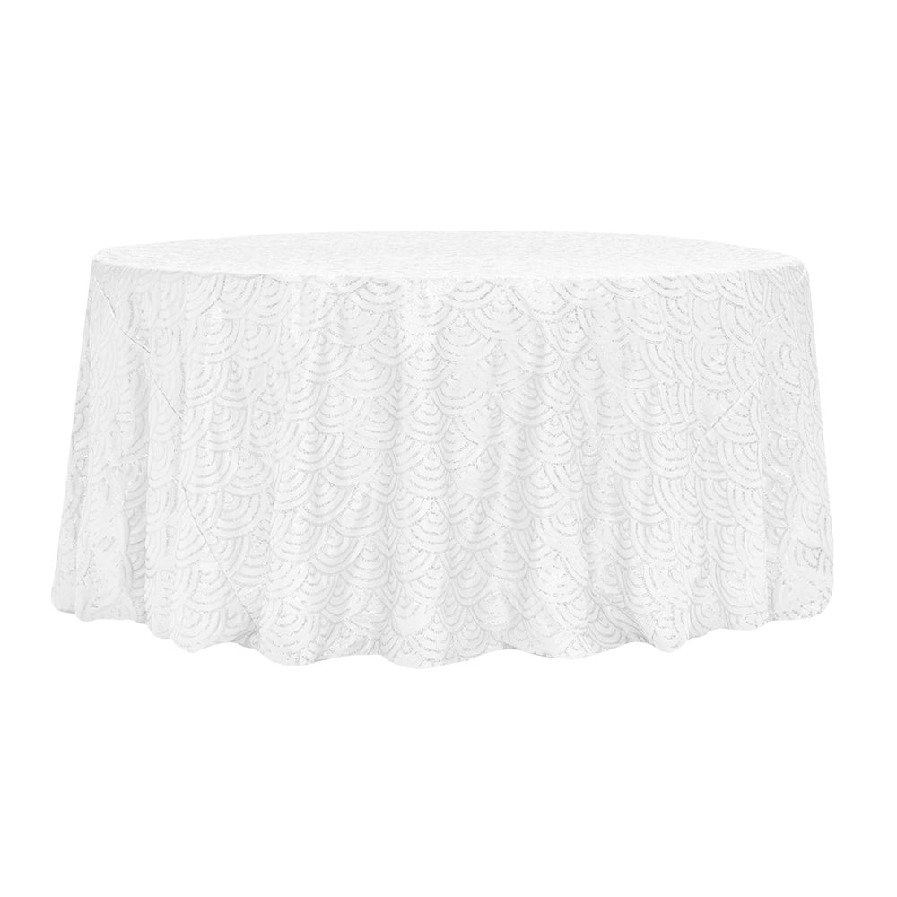 Mermaid Scale Sequin 120" Round Tablecloth - White - CV Linens