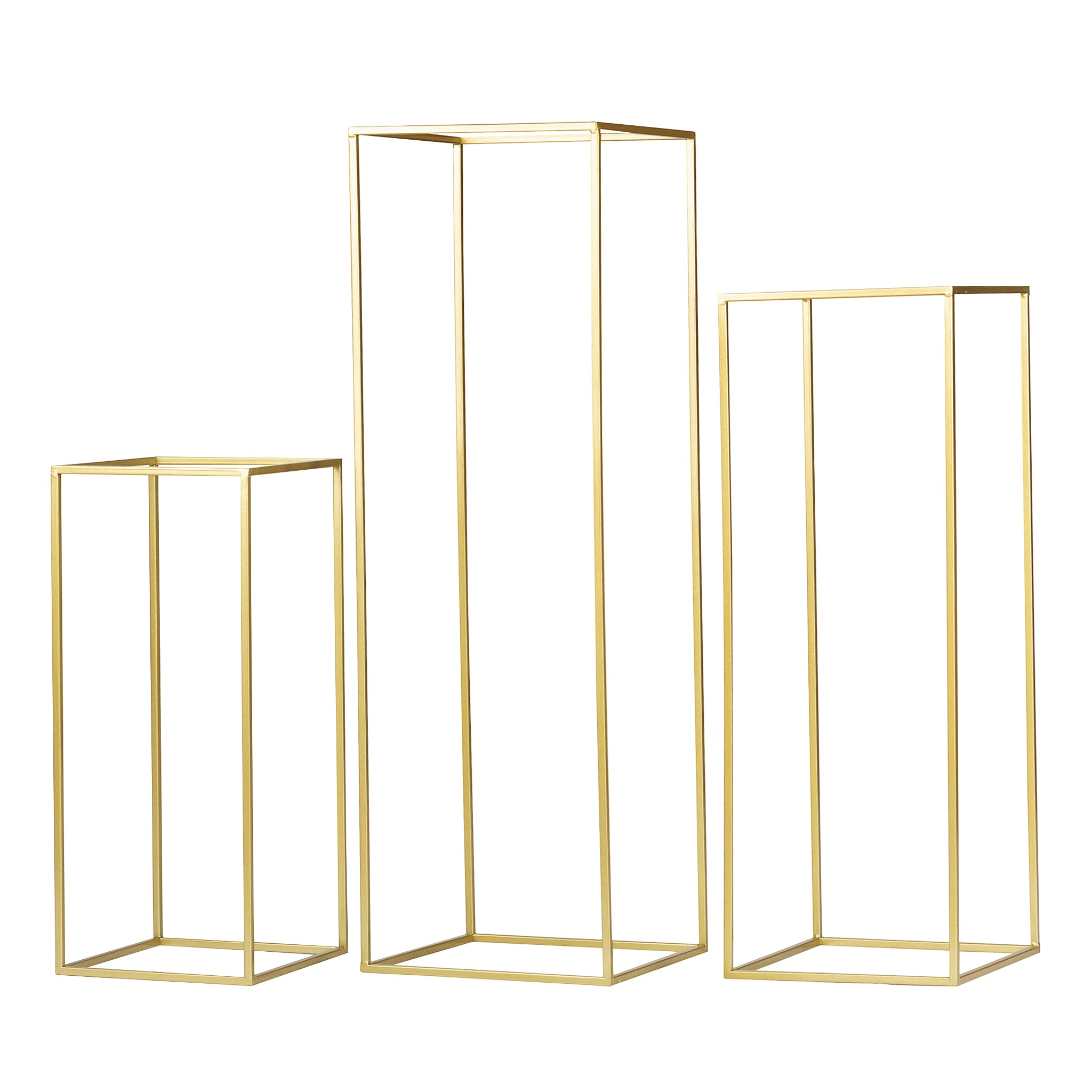 Modern Rectangular Tall Metal Frame Stand Centerpiece (3 PCs/Set) in Gold | Wedding | Event | Wholesale by CV Linens