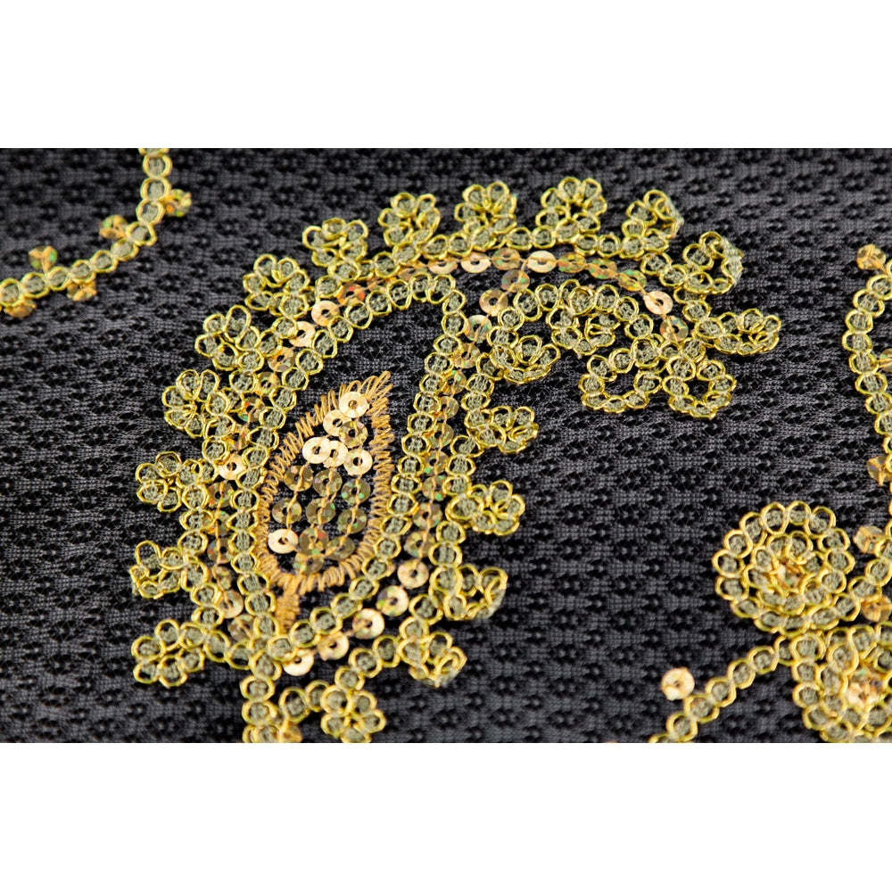 10 yards Paisley Sequin Sheer Fabric Roll - Gold - CV Linens