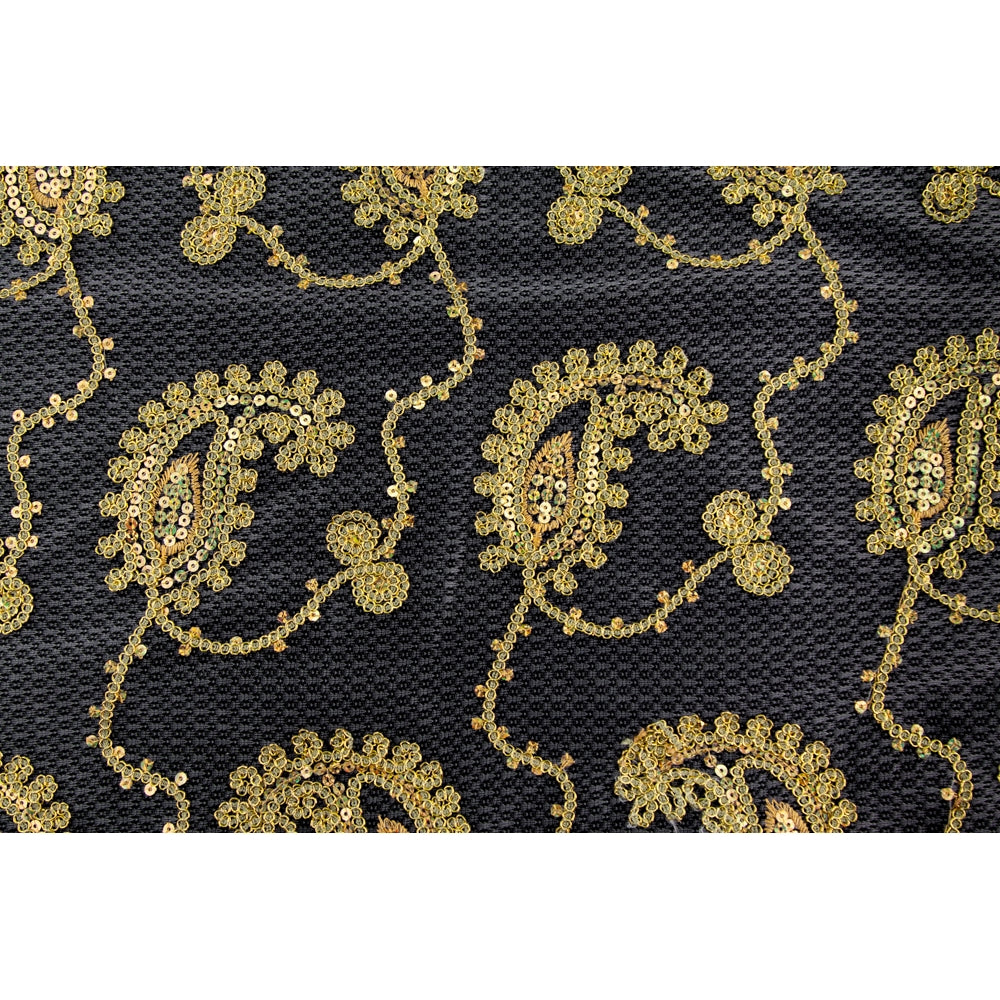 10 yards Paisley Sequin Sheer Fabric Roll - Gold - CV Linens
