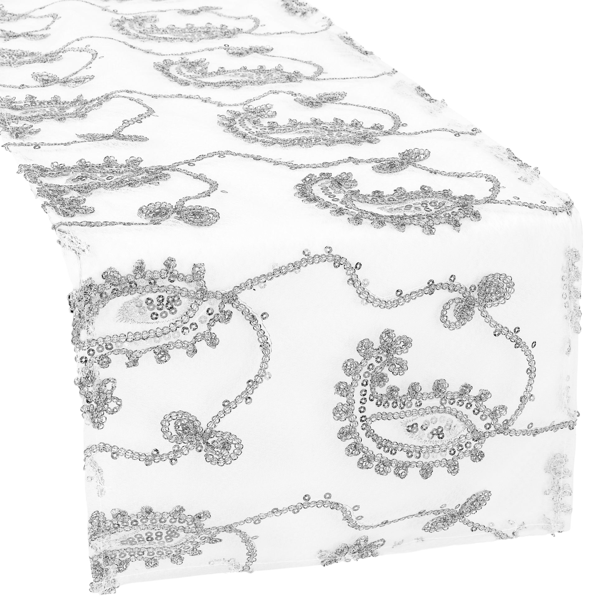 Paisley Sequin Table Runner - Silver