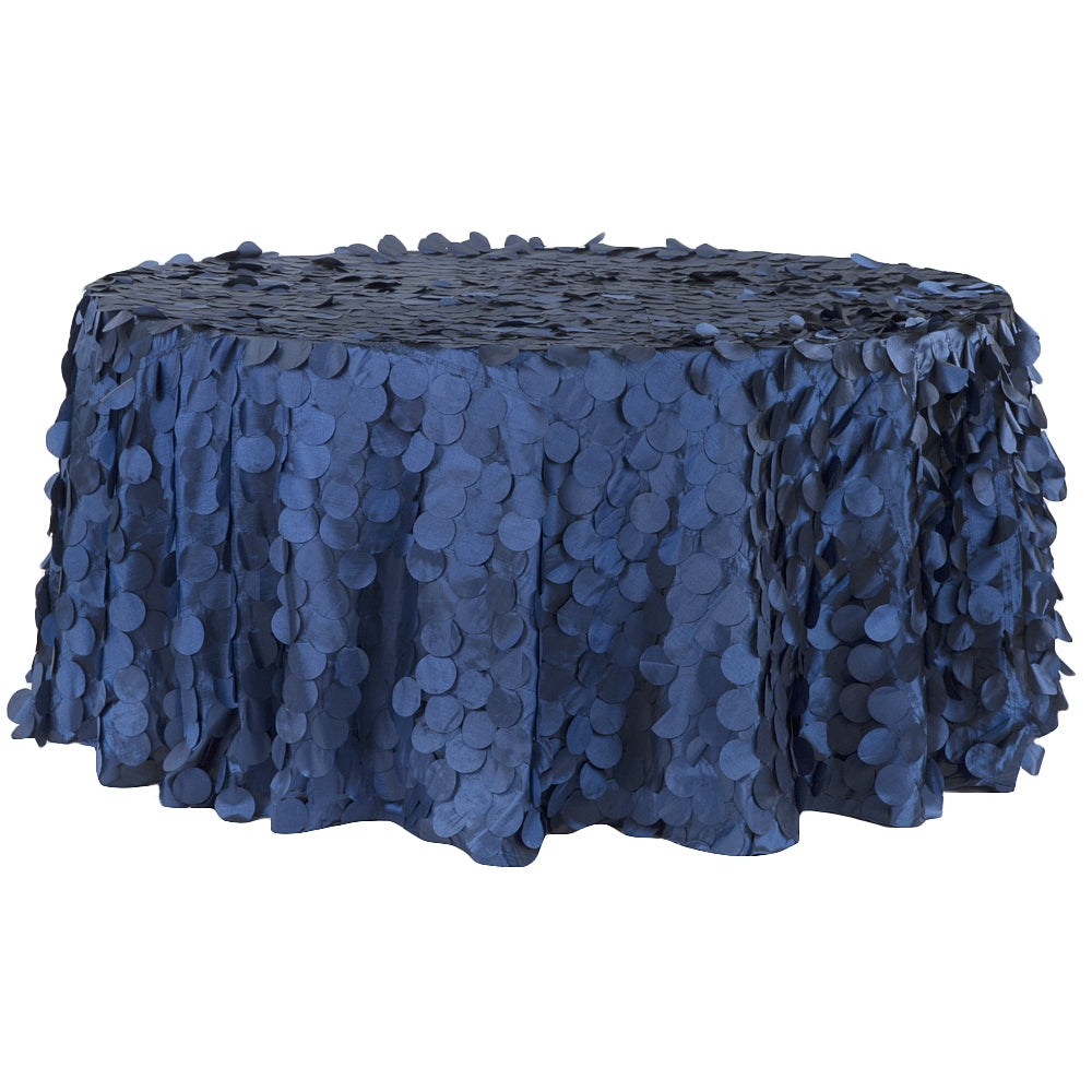 Petal Circle Taffeta 132" Round Tablecloth - Navy Blue - CV Linens