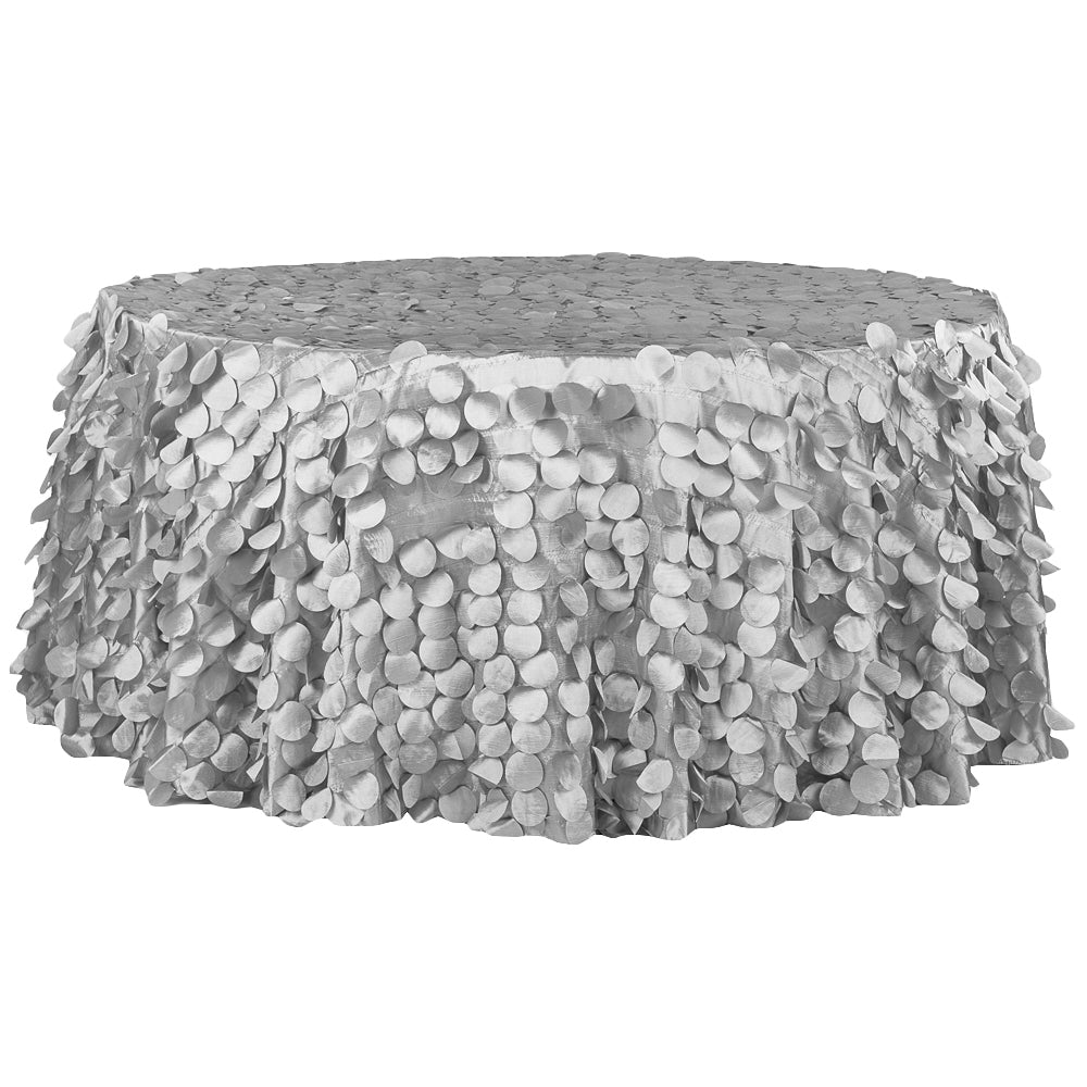 Petal Circle Taffeta 132" Round Tablecloth - Silver - CV Linens