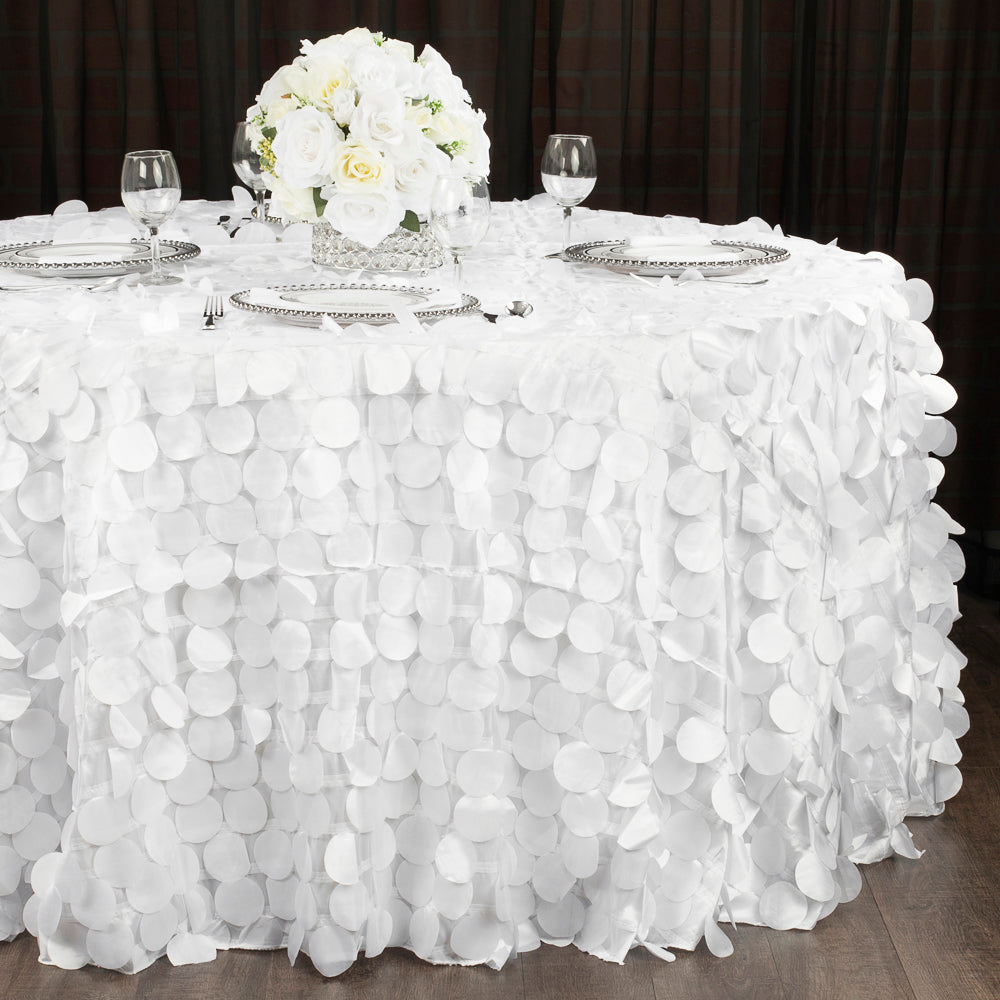 Petal Circle Taffeta Round 120" Tablecloth - White - CV Linens
