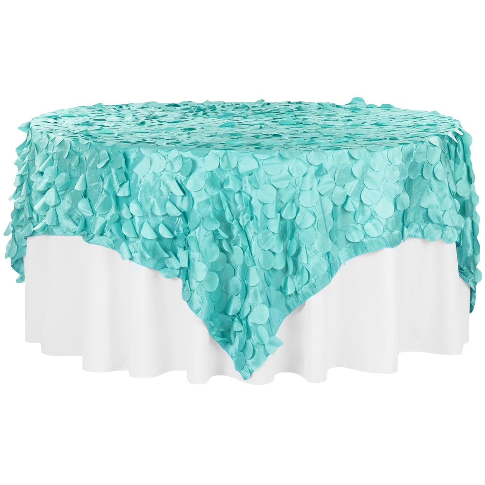 Petal Circle Taffeta 90"x90" Square Table Overlay - Light Turquoise - CV Linens