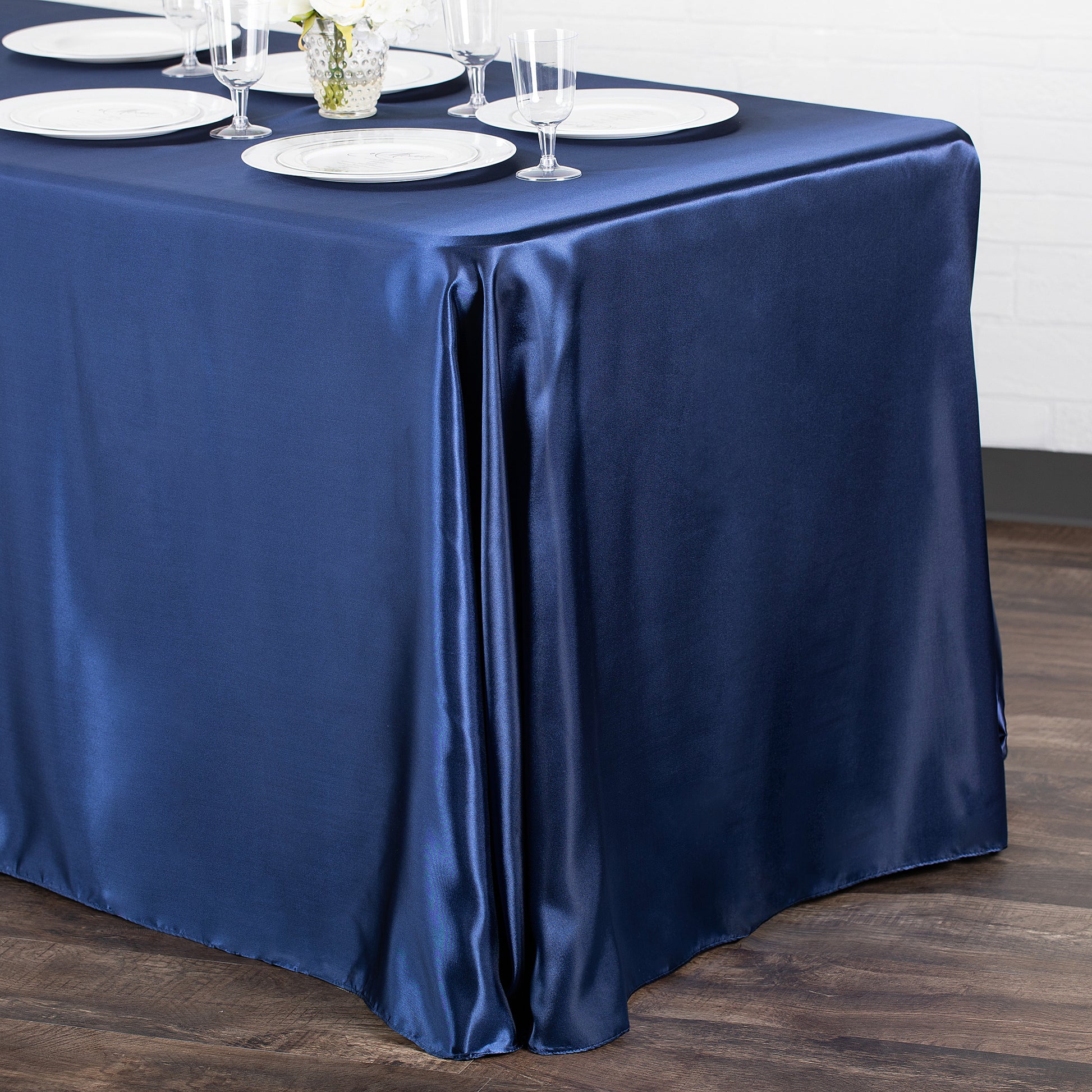 Satin Rectangular 90"x132" Tablecloth - Navy Blue