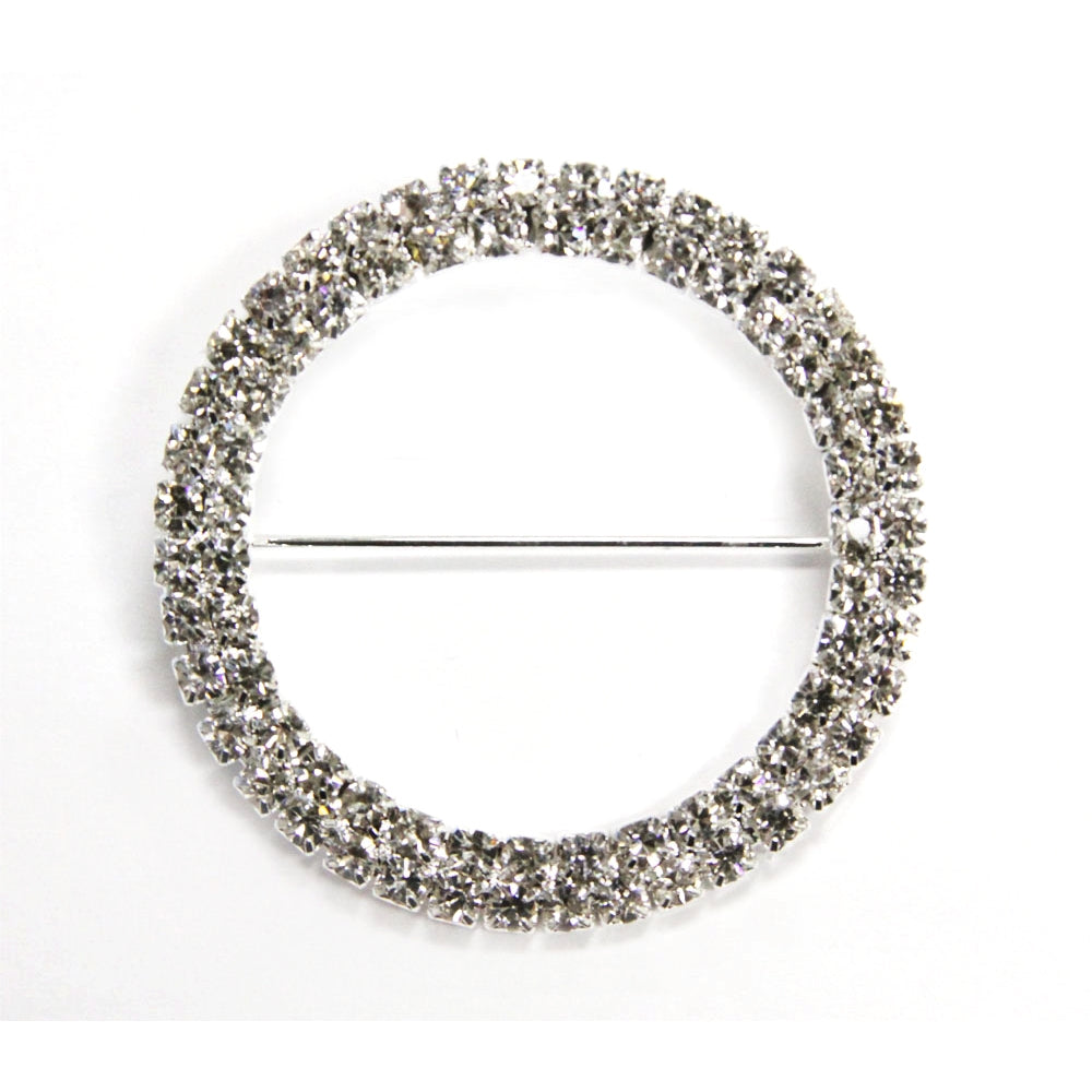 Round Diamond Rhinestone Metal Pin Sash Buckle - Silver - CV Linens