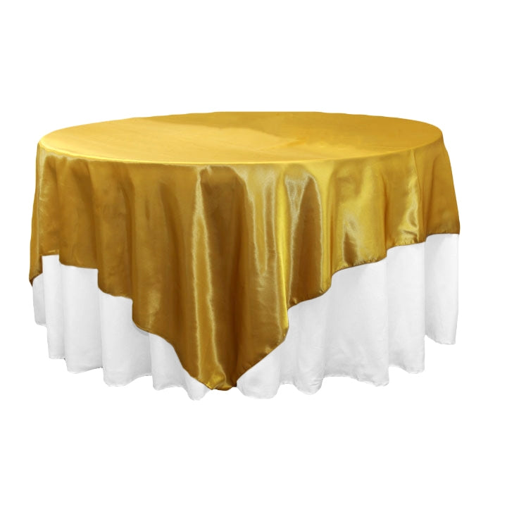 Square 90"x90" Satin Table Overlay - Bright Gold - CV Linens