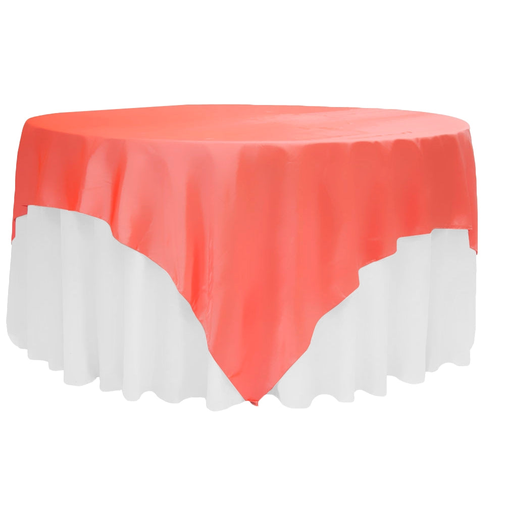 Square 90"x90" Satin Table Overlay - Coral - CV Linens