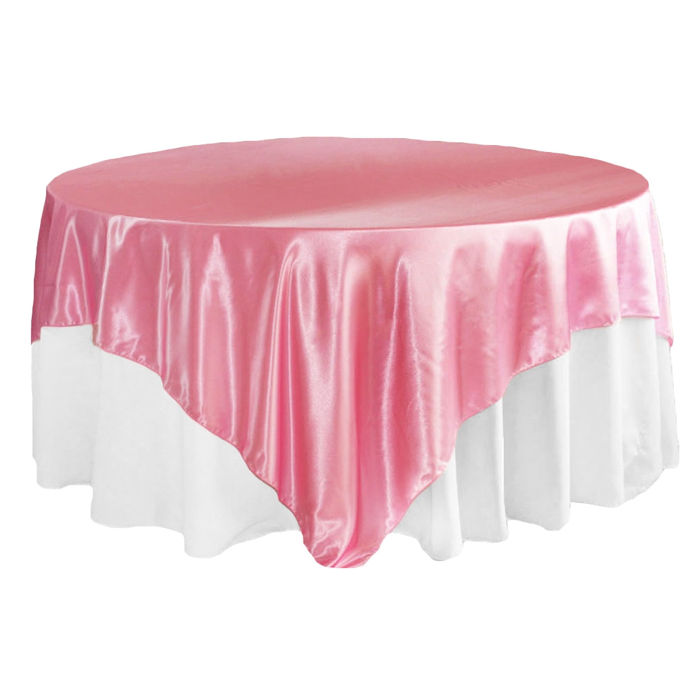 Square 90"x90" Satin Table Overlay - Medium Pink - CV Linens