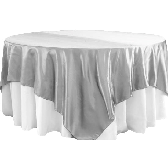Square 90"x90" Satin Table Overlay - Silver - CV Linens