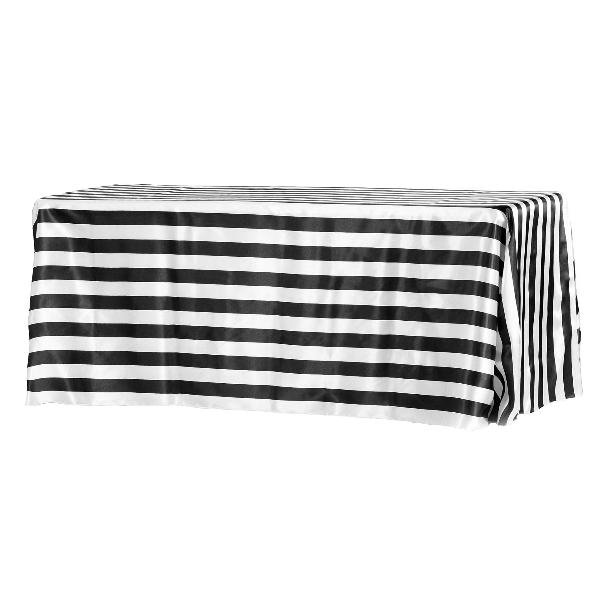 Stripe Satin Rectangular Tablecloth 90"x156" - Black & White