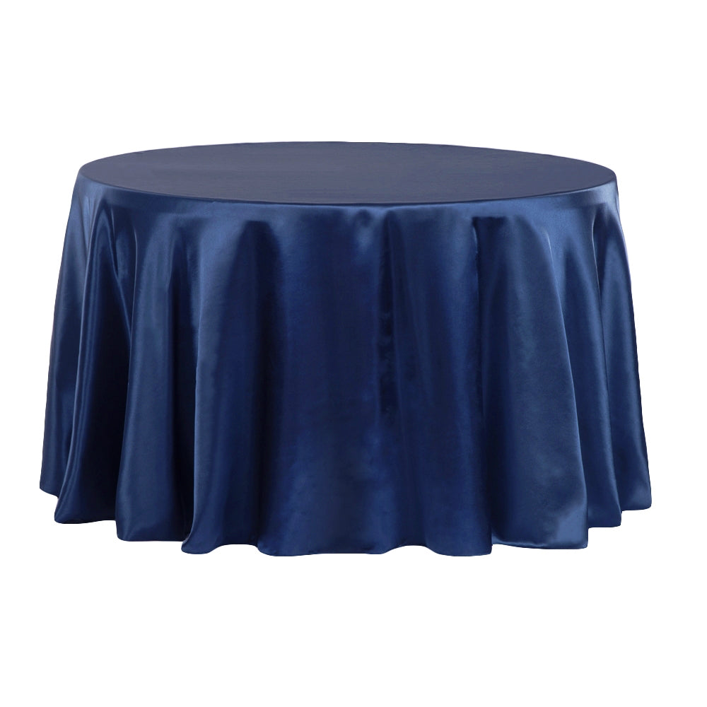 Satin 132" Round Tablecloth - Navy Blue - CV Linens