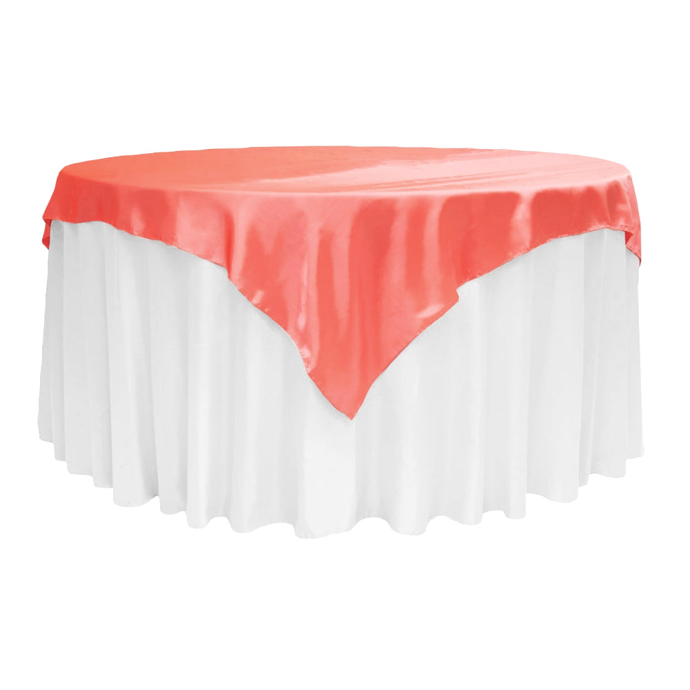Square 72" Satin Table Overlay - Coral - CV Linens