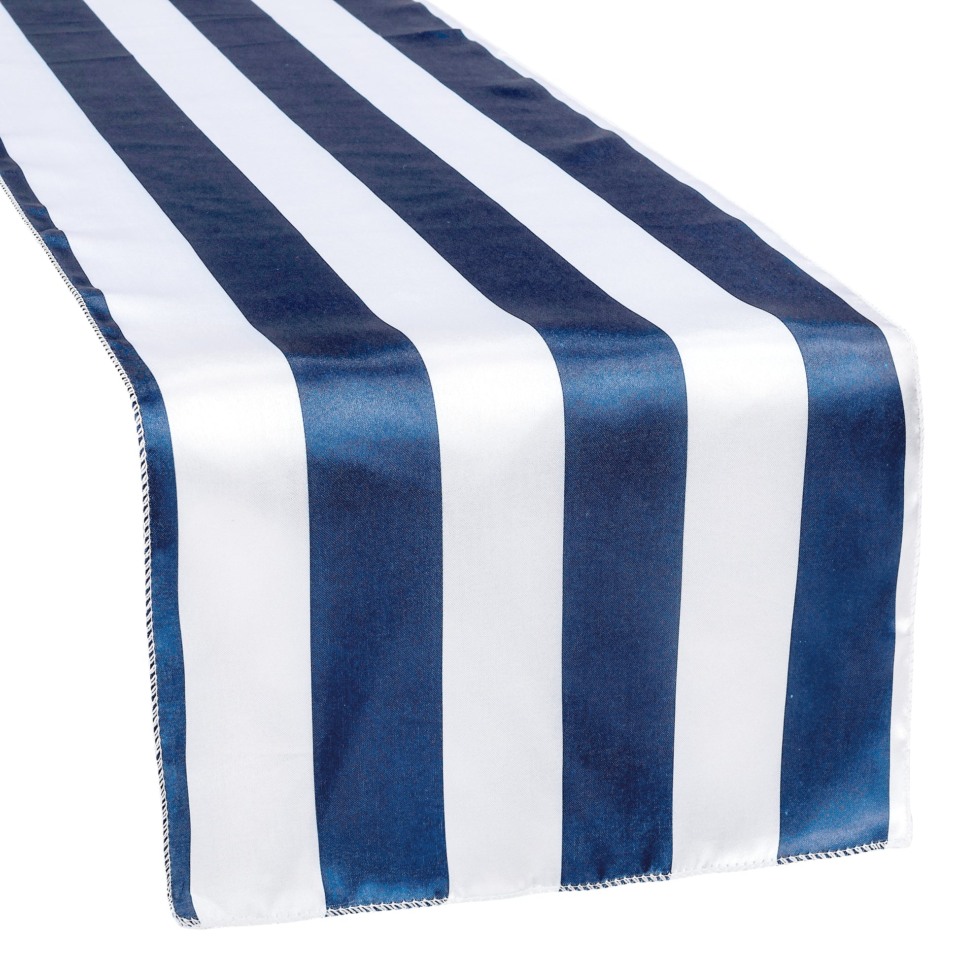 Stripe Satin Table Runner - Navy Blue & White