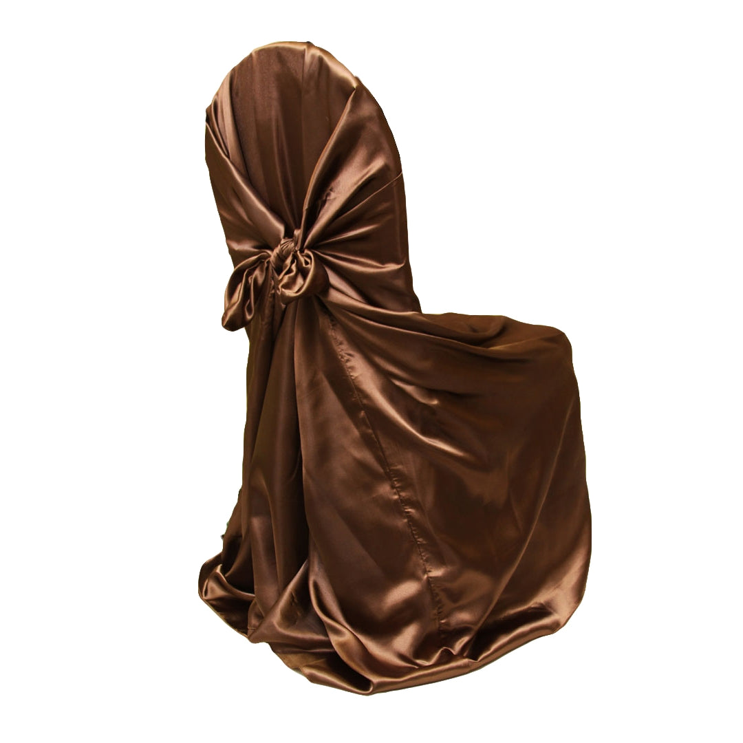 Universal Satin Self Tie Chair Cover Chocolate Brown at CV Linens